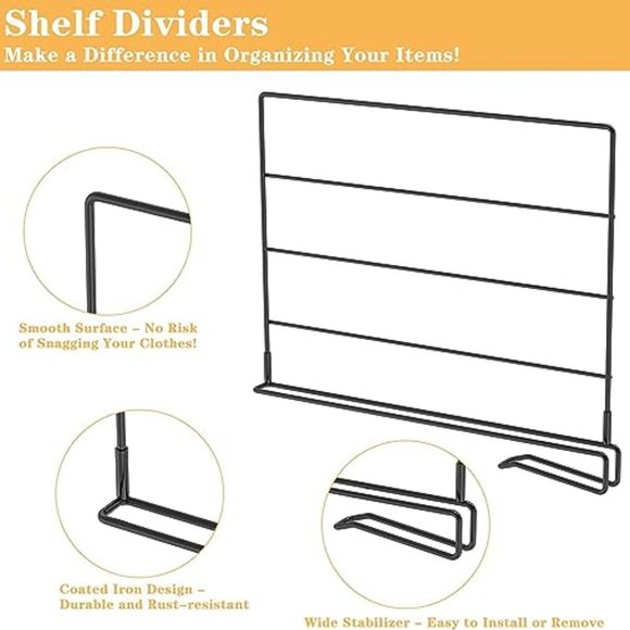 Sehertiwy Storage & Organization Sehertiwy Closet Shelf Divider 2 Packs Black Shelf Dividers